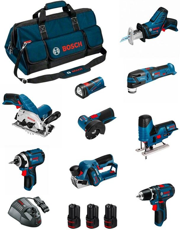 Kit BMKB9-28DD3 (GSR12V-15+GDR12V-105+GKS12V-26+GWS12V-76+GST12V-70+GOP12V-28+GSA12V-14+GLI12V-80+GHO12V-20+3x2,0Ah...) ...