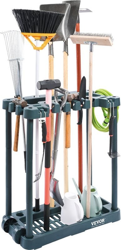 VEVOR Gartengeräte Ständer 75x35x82cm Gerätehalter Organizer PP Mehrzweck Gartengeräteaufbewahrungsregal 10 Werkzeugfäch...