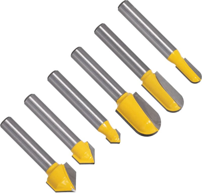 6 Stück Fräser mit 6,35 mm Schaft, 3 Stück Fräser mit rundem Boden und 3 Stück 90°-Rundnase mit V-Nut, Holzbearbeitungs-...