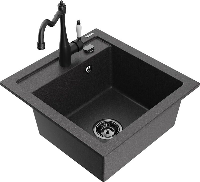 Vito 1-Becken-Granit-Spüle mit Mischbatterie Carla, Schwarz gesprenkelt - 6503-76-670700-70-B - Mexen