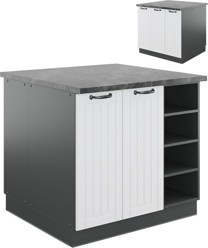 Vicco - Kücheninsel Fame-Line, Weiß Landhaus/Anthrazit, 90 cm ohne Arbeitsplatte