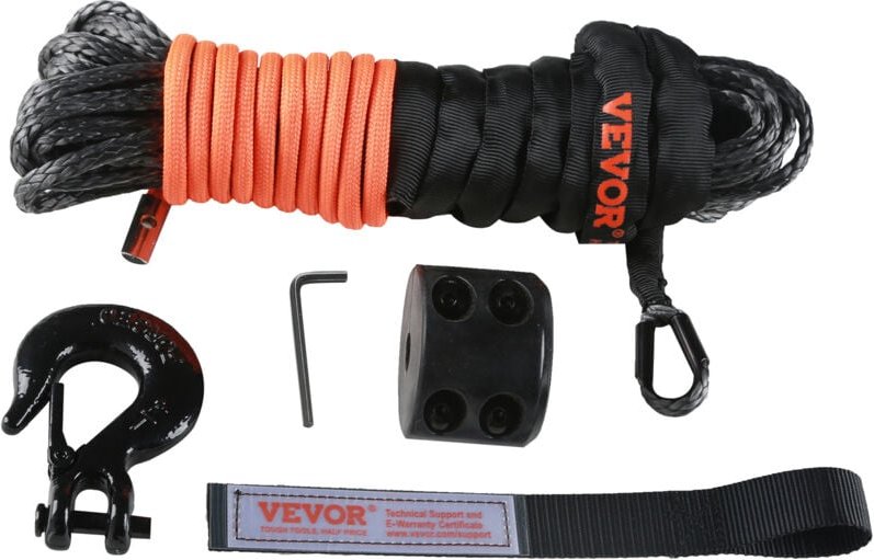 Vevor Kunststoffseil 6,4 mm x 15,2 m Seilwinde Synthetikseil aus 12 Strängen hochmolekularer Polyethylenfasern Windensei...