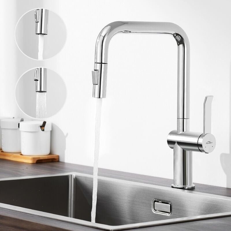 Thumbnail - Aiperq Wasserhahn Küche mit ausziehbarem Brause 360° Drehbar 2 Strahlarten Hoher 7-förmiger Auslauf Spültischarmatur Ede...