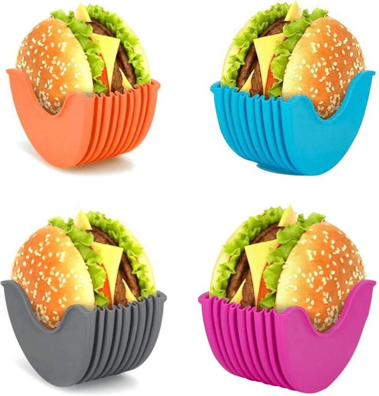 Packung mit einziehbaren Hamburgerhaltern aus Silikon, wiederverwendbaren Hamburgerformen, geeignet für Erwachsene und K...