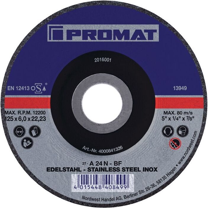 PROMAT Schruppscheibe D115xS6mm gekröpft INOX Bohrung 22,23 mm