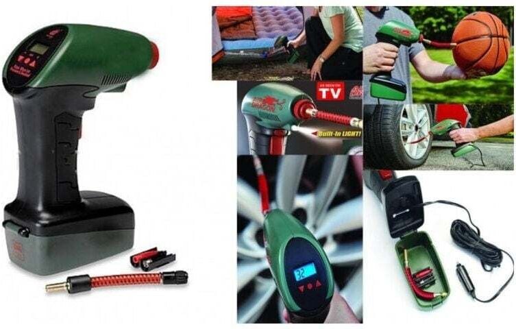 Tragbarer Luftkompressor mit LED-Licht, 12-V-Autostecker, 4,25 m Kabel, Motorrad, Camping – - Ymyny