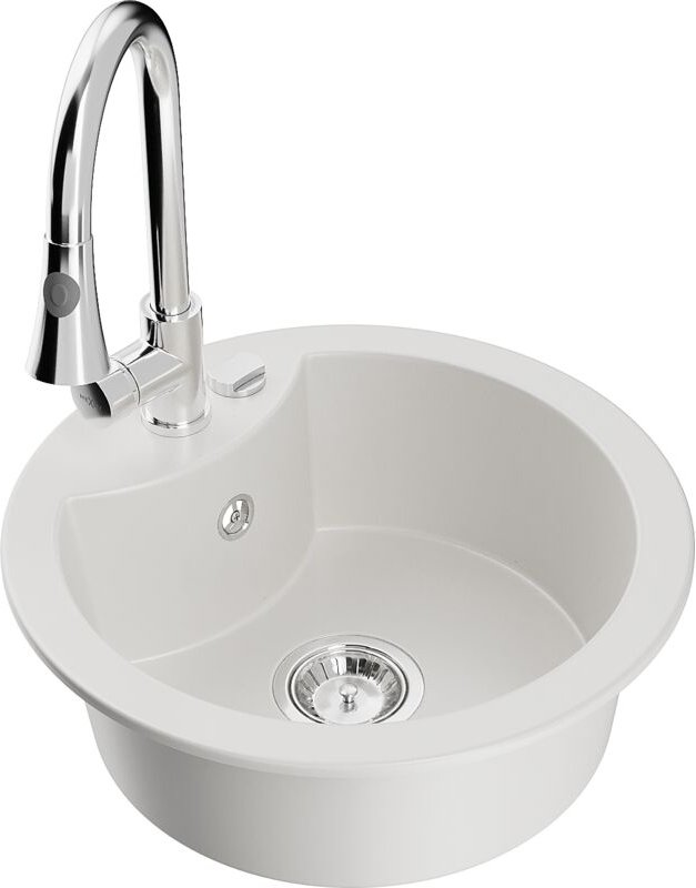 Diego 1-Becken-Granit-Spüle mit Mischbatterie Elia, Weiß - 6512-20-670101-00 - Mexen