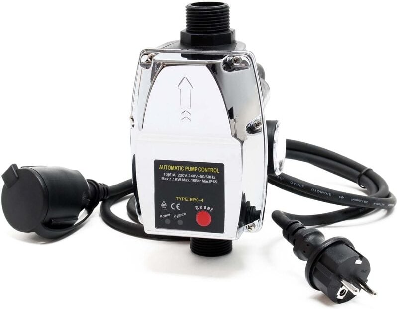 Wiltec - Druckschalter mit Kabel EPC-4 230V 1-phasig bis 10 bar, Druckwächter mit Trockenlaufschutz für Hauswasserwerke ...