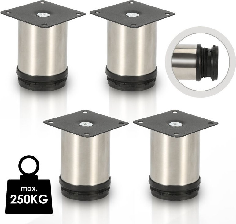 4X Möbelfüße Füße Sockelfüße Schrankfüße Kommodenfuß Bett Sockelfuß Verstellbar-Edelstahl-120mm