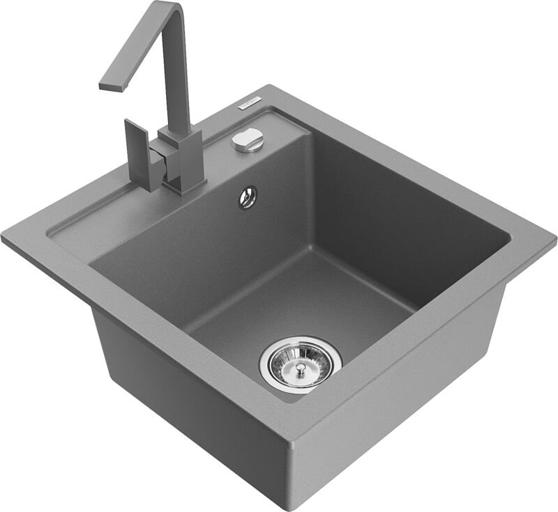 Vito 1-Becken-Granit-Spüle mit Mischbatterie Rita, Grau - 6503-71-670300-71 - Mexen