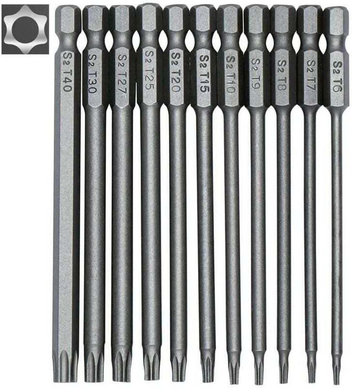 FOREHILL 11-teiliges langes Torx-Schraubendreher-Bit-Set – magnetische Bits – 1/4-Zoll-Sechskantschaft – Größen T6 bis T...