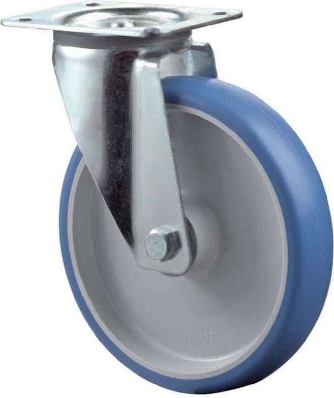 Thumbnail - Lenkrolle Rad-Ø 125 mm Tragfähigkeit 175 kg Polyurethan Platte L104xB80 mm Farbe Rolle blau