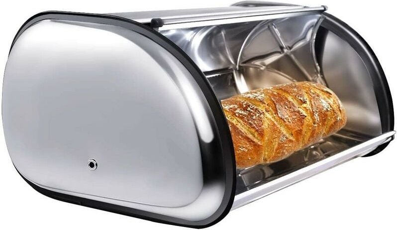 Thumbnail - Brotkasten Edelstahl Brotbehälter Brotaufbewahrung Brotkiste Brotbox Rolldeckel Schiebedeckel Silber