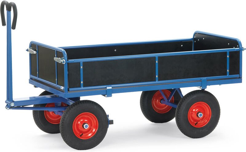 Fetra Handpritschenwagen mit Bordwänden, abklappbar, ohne Zugöse an der Deichsel 400x100mm Luft-Bereifung 1200x800mm Lad...