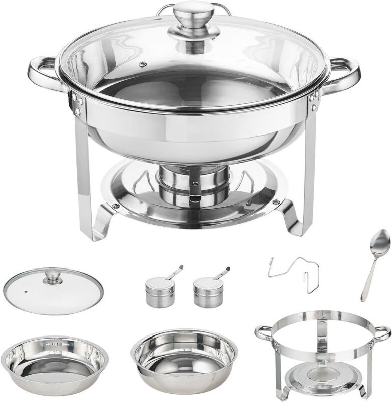 Thumbnail - 2er-Pack rundes Chafing-Dish-Set, große 4-Quart-Pfannen mit Glasdeckeln und Brennstoffhaltern - Mophorn