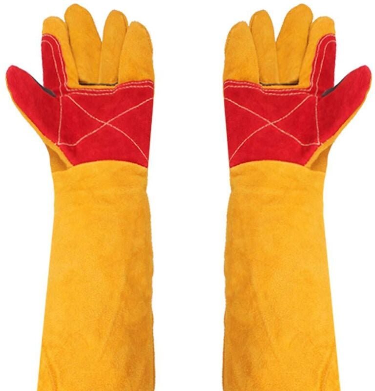 Thumbnail - Robuste Schweißhandschuhe – 61 cm extra lange Ärmel – Leder – hitzebeständig – Schutzhandschuhe für die Kaminarbeit – sc...