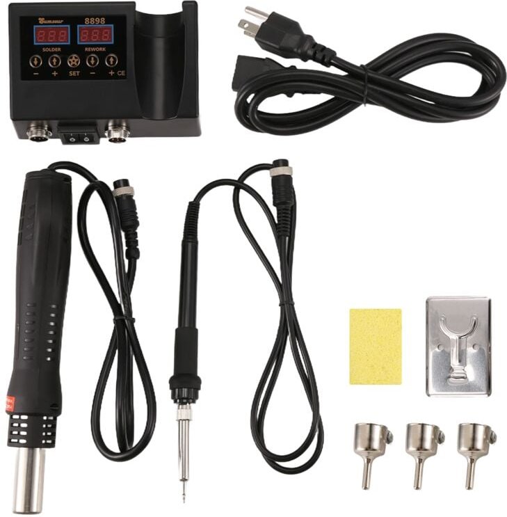 2In1 Lötstation 8898 Digitalanzeige Schweißen Nacharbeit Elektrisches Bügeleisen Heißluft-Reparaturwerkzeuge US-Stecker