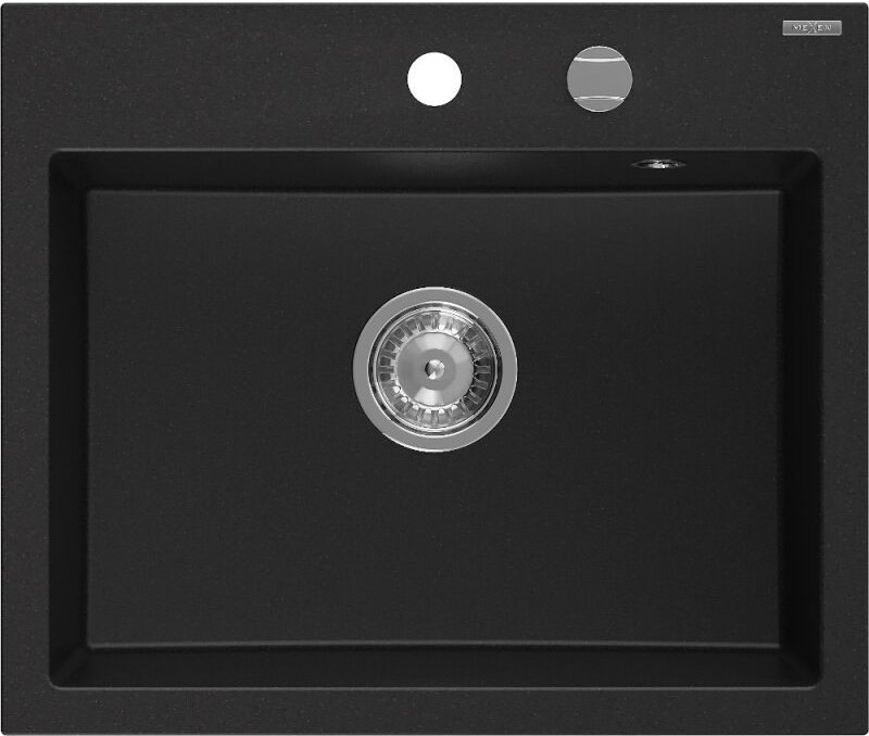 Oscar Granitspüle 1-Becken 580 x 490 mm, schwarz, Siphon Chrom - 6519581000-77 - Mexen