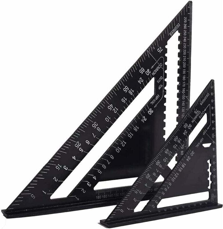 Thumbnail - Multifunktionales Zimmermannswinkel 18 cm und 30 cm, Dreieck-Lineal aus Metall und Aluminium, Anreißlehre, Winkelmesser,...