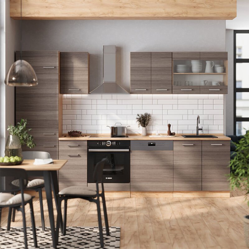 Thumbnail - Vicco - Küchenzeile R-Line, Edelgrau/Goldkraft Eiche, 300 cm ohne Arbeitsplatte