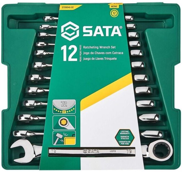 Sata klucze płasko-oczkowe z grzechotką komplet 12 elem.-