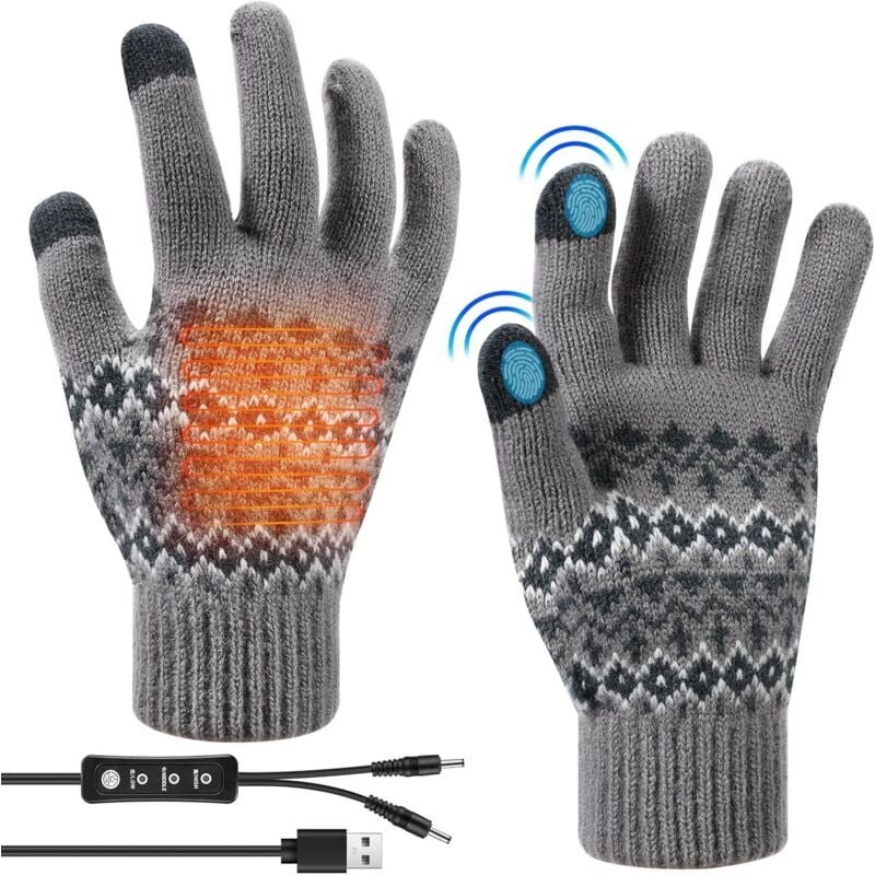USB Beheizte Handschuhe Damen und Herren Winterhandschuhe Touchscreen Handschuhe Strick Fingerhandschuhe Sport Warm Wint...