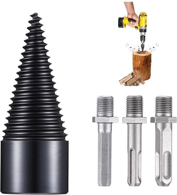 Bohrkegel Holzspalter, 42mm Schraubkegel mit 3 Bohrgriffen, Brennholzspalter Bohrer, Spaltholzkegel, Holzspalter