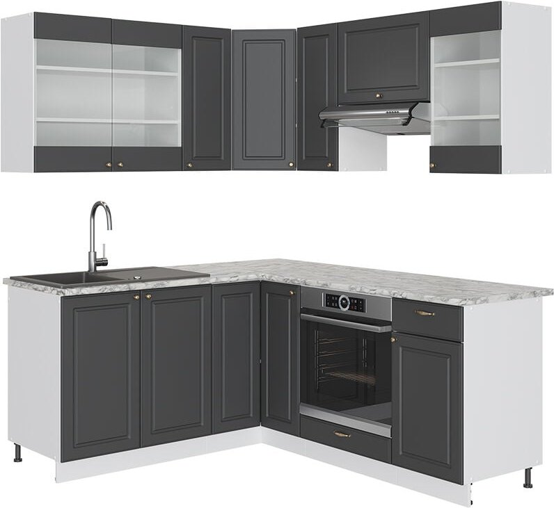Vicco - Eckküche Fame-Line, Anthrazit-Gold/Weiß, 160 x 190 cm , ap Marmor