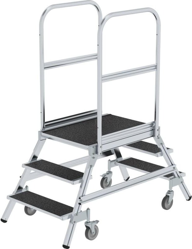 Günzburger Steigtechnik - Podesttreppe beidseitig begehbar mit Federrolle Korundbeschichtung R13 2x3 Stufen - 059203
