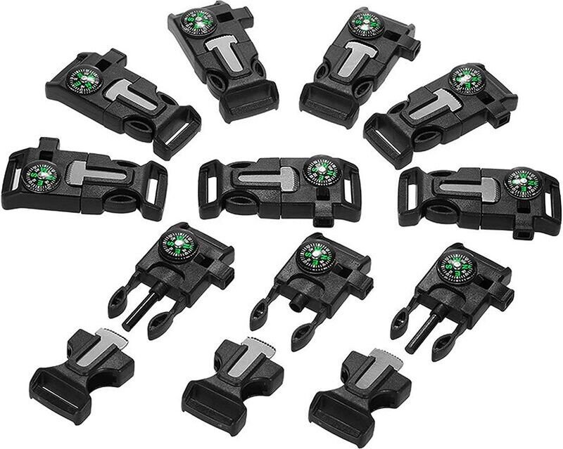 Kunststoffpfeife, Schnellverschlussschnalle, Feuerstein-Feuerstarter für Outdoor-Armband, Camping, Notfall-Überleben mit...