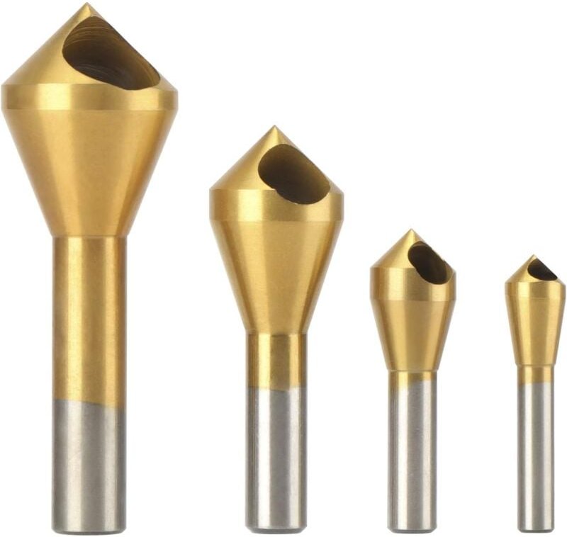 Thumbnail - Qiedie - 4-teiliges Titanbeschichtetes Senker-Fasenwerkzeug-Entgratungswerkzeug-Set Metall-Holzbohrer-Set