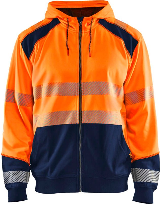 Hochsichtbarer, zipbarer Arbeitshoodie mit Kapuze 3546 - Neonorange/Navy XS