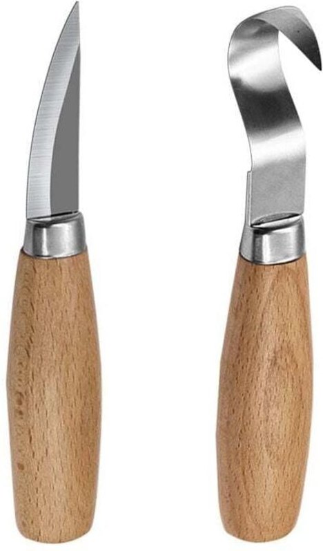 2 Stück Holzschnitzmesser mit Haken, Löffelschnitzmesser-Werkzeuge für professionelle Löffelschnitzer und Anfänger, Rech...