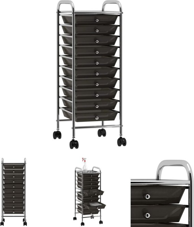 The Living Store - Schubladenwagen mit 10 Schubladen Schwarz Kunststoff - Rollwagen & Sackkarren