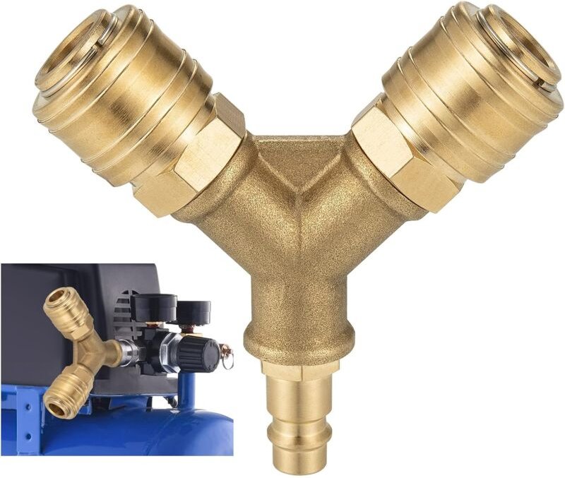 Luftschlauchkompressor, 2-Wege-Druckluftanschluss mit 2 Armaturen, 1/4-Gewinde-Luftarmatur-Schlauchanschluss, Messing-Dr...