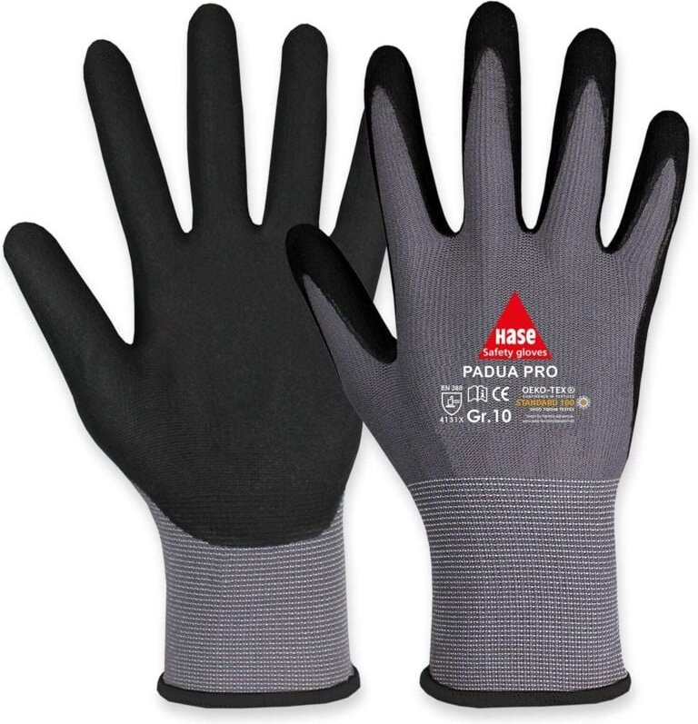 Hase Safety Gloves - Arbeitshandschuhe, Padua Pro, EN388, en 420, grau/schwarz, Größe 10