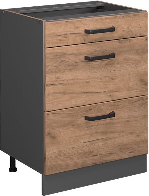 Küchenunterschrank R-Line, Goldkraft Eiche, 60 cm mit Schubladen, ohne Arbeitsplatte Vicco