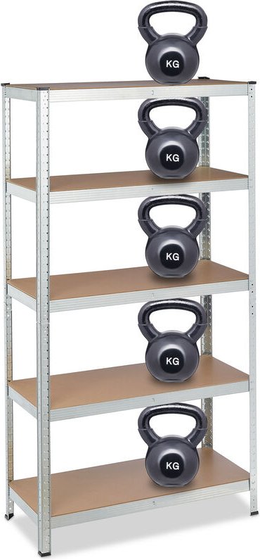 Relaxdays Schwerlastregal, HBT: 180x90x45 cm, Traglast: 1325kg, 5 Ebenen, Speisekammer, Keller & Garage, Stahl, verzinkt