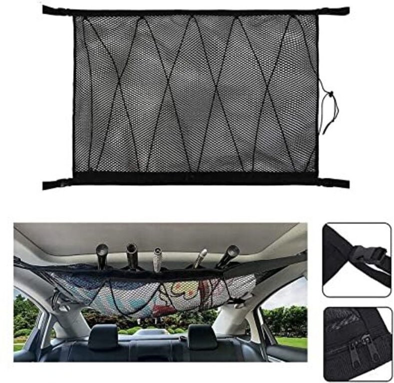 Autodach-Aufbewahrungsnetz, multifunktionaler Organizer mit Reißverschluss, universelle Auto-Gepäcktasche für vier Dacha...
