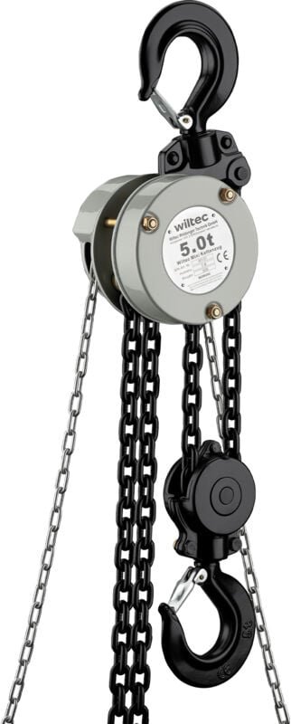 Wiltec Mini Kettenzug bis 5 t, robuster Handkettenzug 3 m Hubhöhe, Tragmittel mit 3 m Lastkette, Hebezeug manuell, hochb...