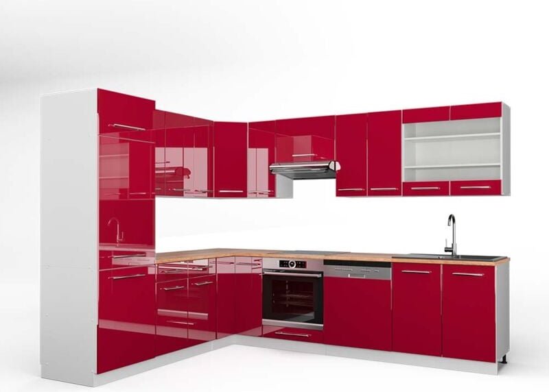 Vicco - Eckküche Fame-Line, Bordeaux Hochglanz/Weiß, 227 x 287 cm , ap Eiche