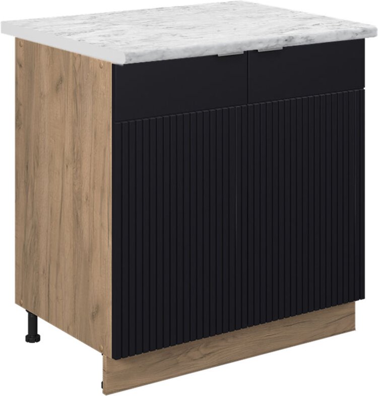 Spülenunterschrank Fame-Line, Schwarz gestreift, 80 cm mit Regal, AP Marmor, Vicco