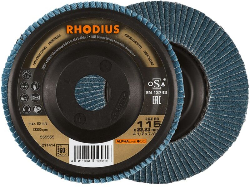 Rhodius Abrasives - rhodius lgz P3, 10 Stück, 115 mm, Korn 120, Fächerschleifscheibe