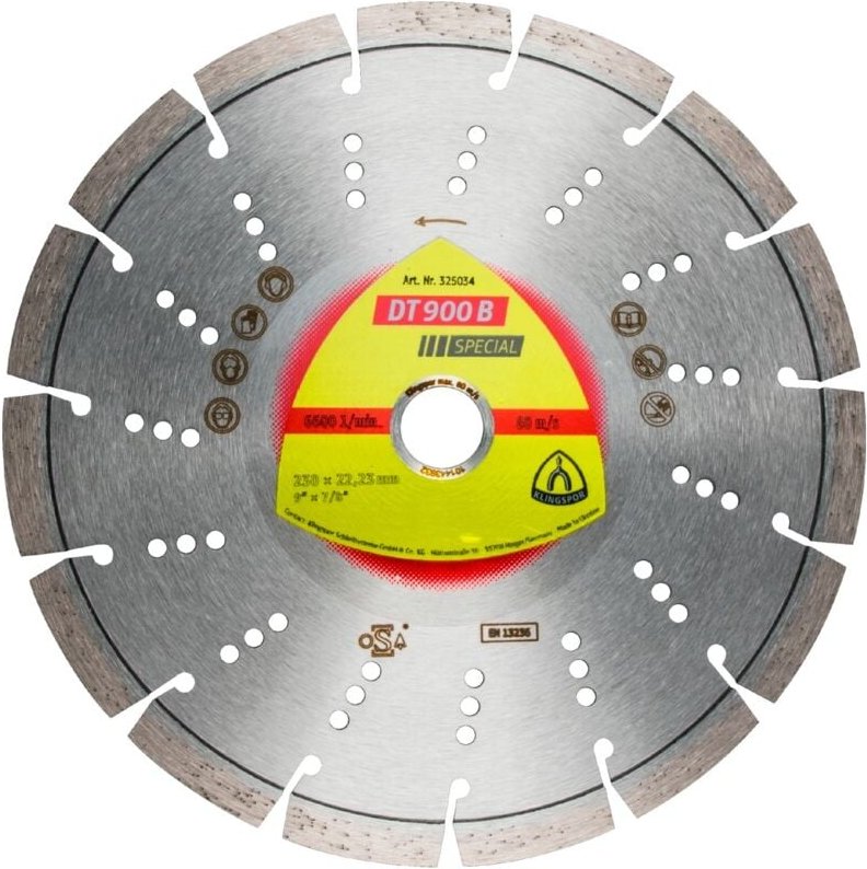 Klingspor DT 900 B Diamanttrennscheiben, 230 x 2,6 x 22,23 mm 15 Segmente 42 x 2,6 x 12 mm, Standardverzahnung