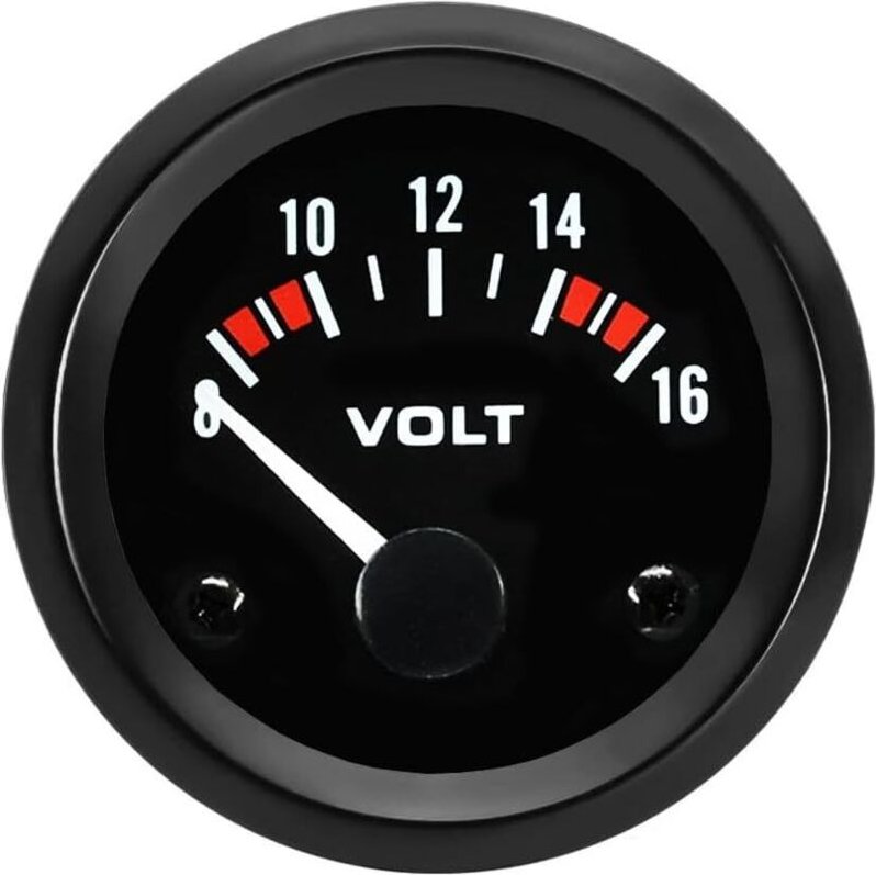 Spannungsmesser für Automotoren, 5,1 cm, 52 mm, Voltmeter-Messgerät, Fahrzeugspannungszeiger, Manometer, Weißlichtanzeig...