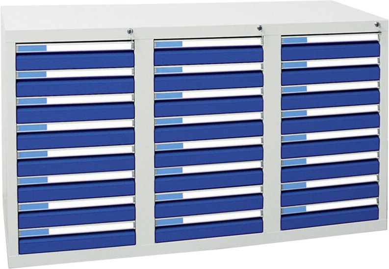 Schubladenschrank Serie esta, 24 Schubladen enzianblau (24x100mm) - Stumpf