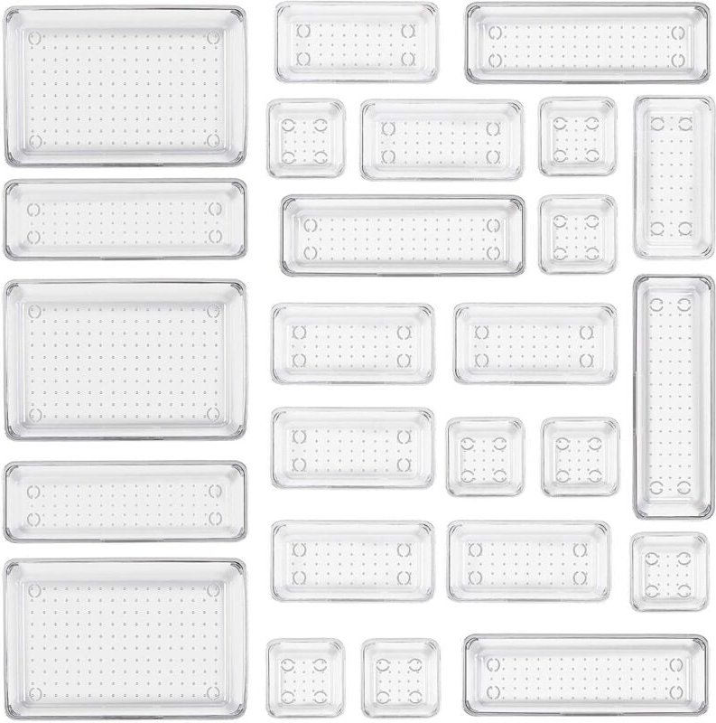 Thumbnail - Set mit 25 transparenten Schubladen-Organizern, mit Kunststoff-Aufbewahrungsboxen in 4 Größen, rutschfester, transparent...