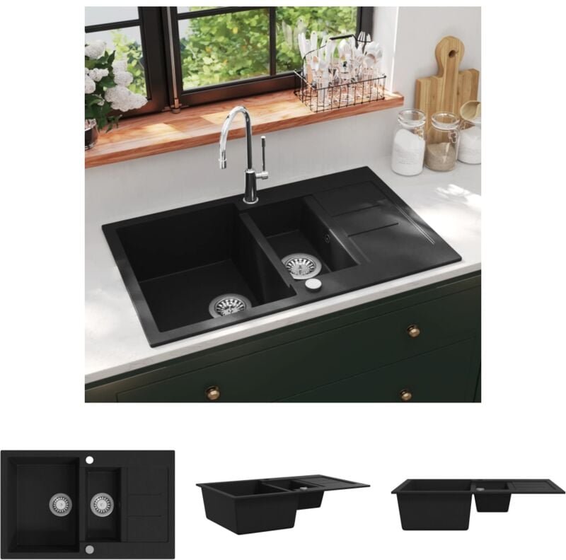 The Living Store - Granitspüle Doppelbecken Schwarz - Küchenspülen & Spülbecken - Schwarz