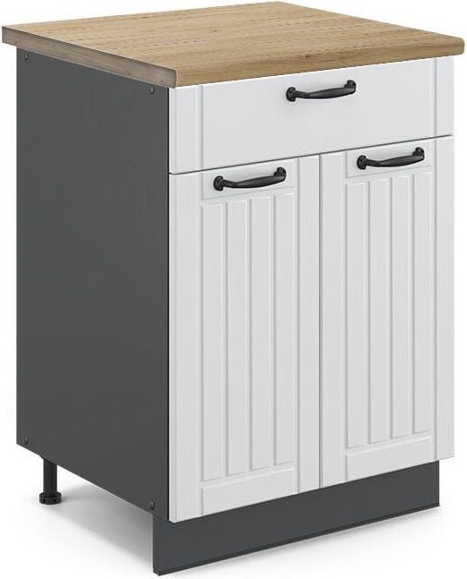 Vicco - Küchenunterschrank Fame-Line, Weiß Landhaus, 60 cm mit Schublade, ap Eiche