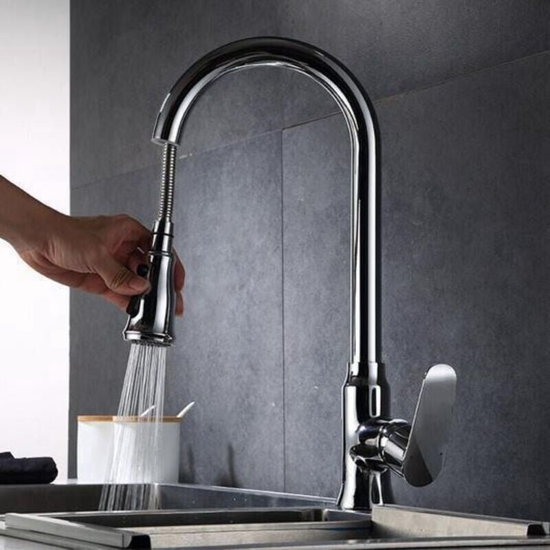 Küchenarmatur mit 360° schwenkbarer Sprühfeder mit Schläuchen, Einhebel-Spültischarmatur, Kalt- und Warmwasser erhältlic...